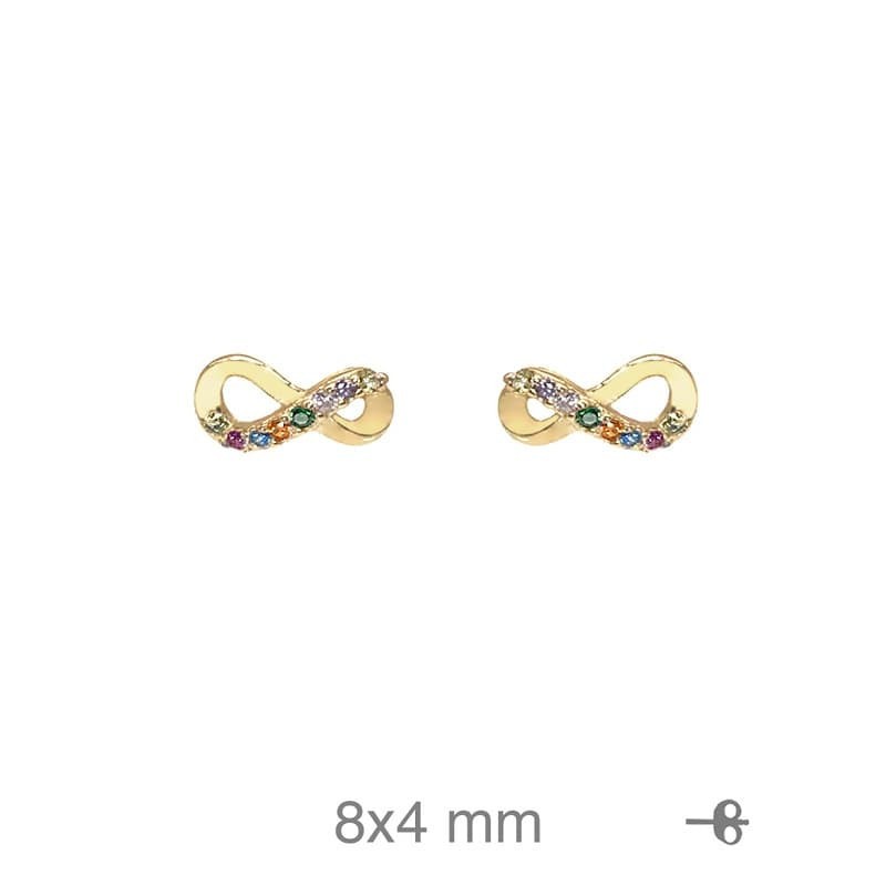 Pendientes Infinito con Circonitas de Colores en Plata Ley con Baño de Oro