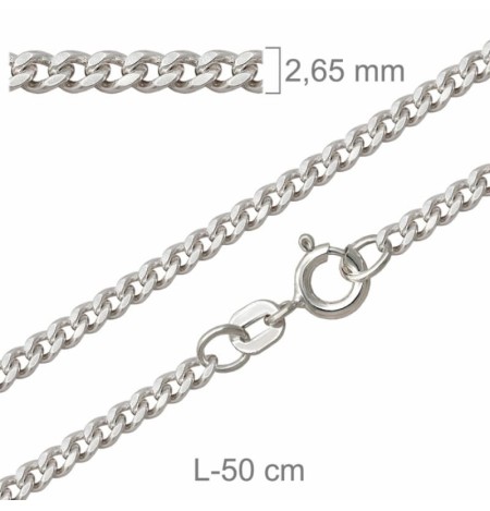 Cadena Barbada Lapidada 50cm Plata Ley con Protección