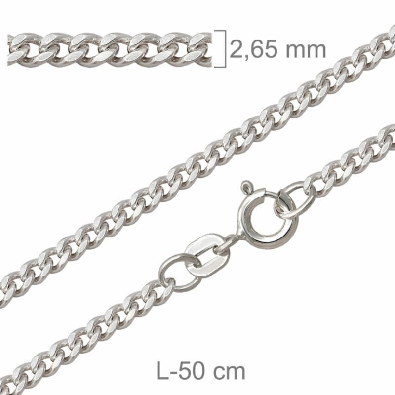 Cadena Barbada Lapidada 50cm Plata Ley con Protección