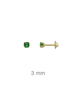 Pendientes Rosca con Circonita Verde de Plata Ley con Baño de Oro