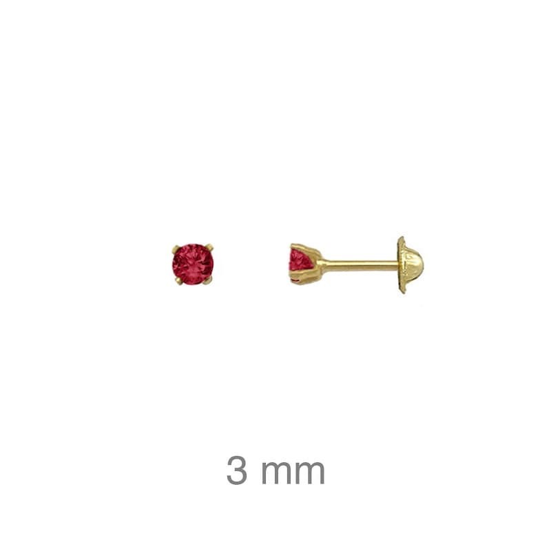 Pendientes Rosca con Circonita Color Rubí de Plata Ley con Baño de Oro