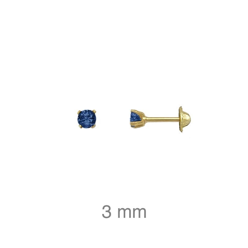 Pendientes Rosca con Circonita Azul de Plata Ley con Baño de Oro