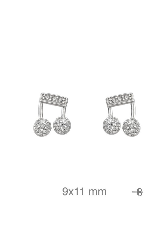 Pendientes Nota Musical con Circonitas en Plata Ley