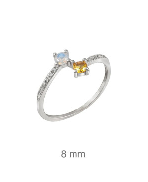 Anillo con Circonitas y Ámbar en Plata Ley