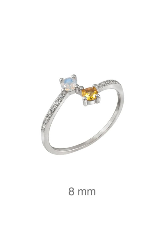 Anillo con Circonitas y Ámbar en Plata Ley