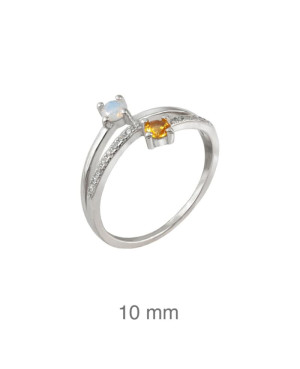 Anillo con Circonitas y Ámbar en Plata