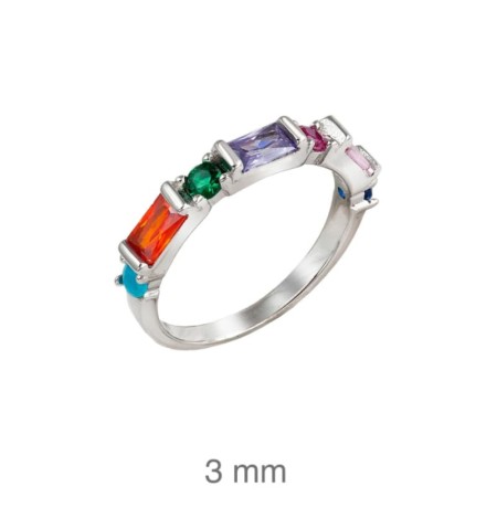 Anillo con Circonitas Multicolores en Plata Ley
