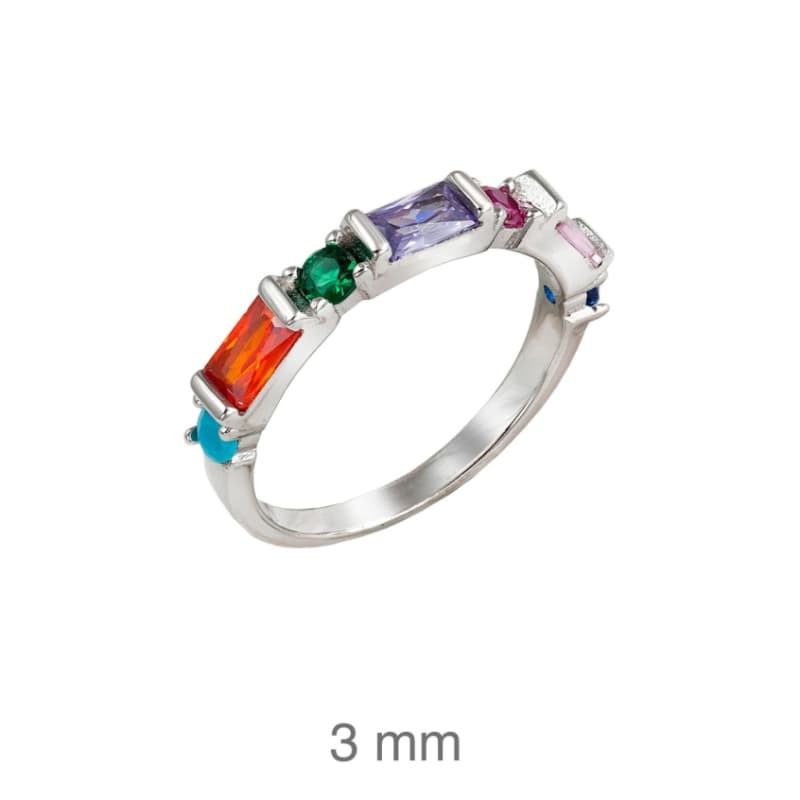 Anillo con Circonitas Multicolores en Plata Ley