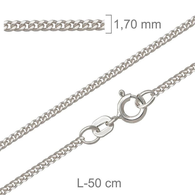 Cadena Barbada Lapidada de 50cm en Plata Ley con protección