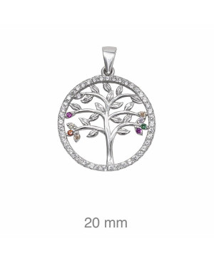 Colgante Árbol de la Vida con Circonitas de Colores en Plata