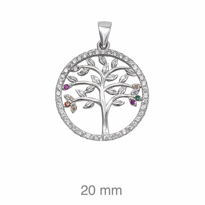 Colgante Árbol de la Vida con Circonitas de Colores en Plata