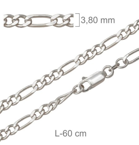 Cadena Barbada de 60cm en Plata Ley con protección.