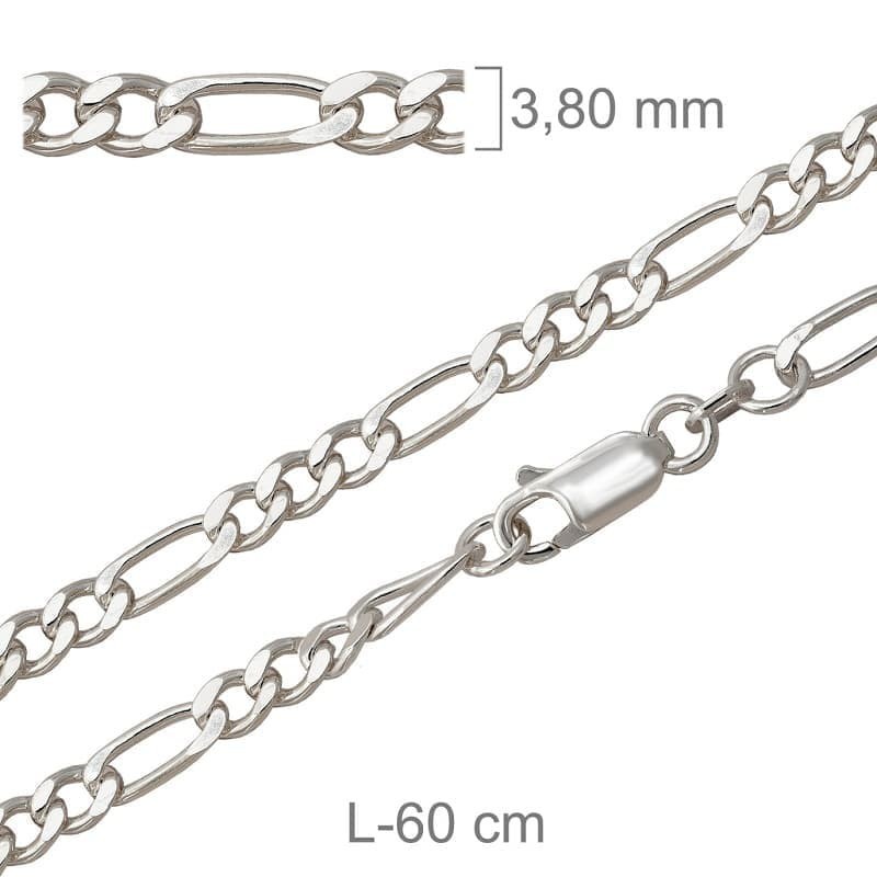 Cadena Barbada de 60cm en Plata Ley con protección.