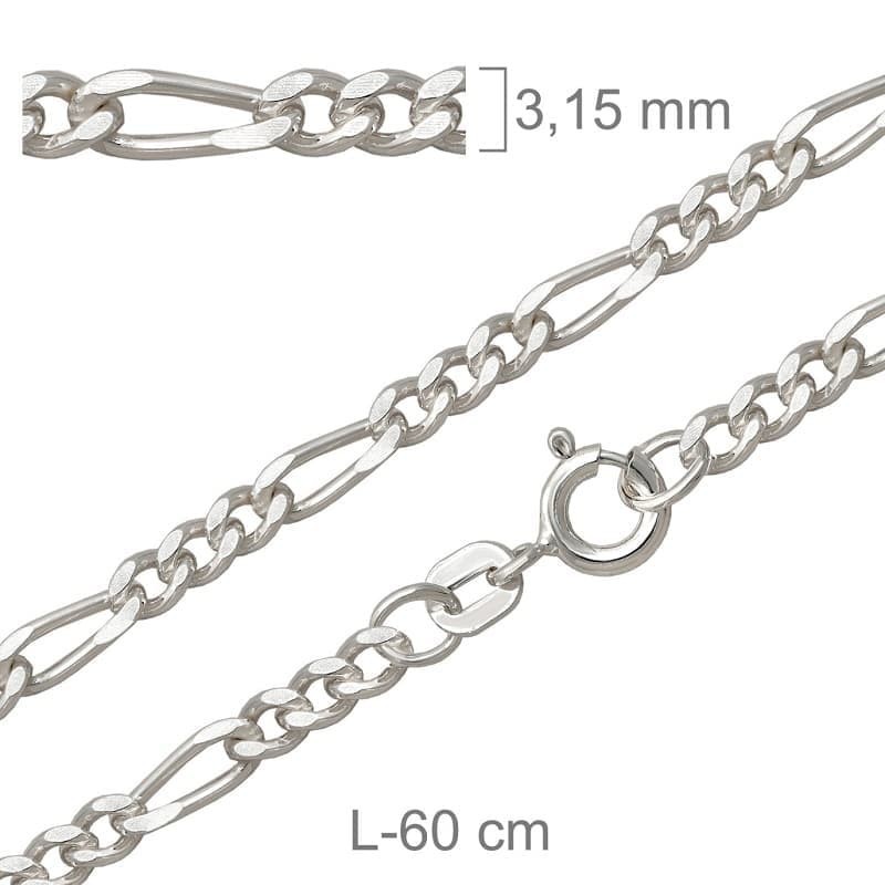 Cadena Barbada de 60cm en Plata Ley con protección.