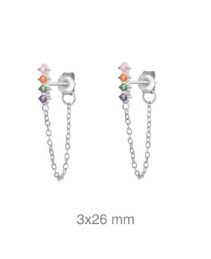 Pendientes Cadena con Circonitas de colores de Plata Ley