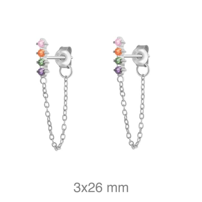 Pendientes Cadena con Circonitas de colores de Plata Ley