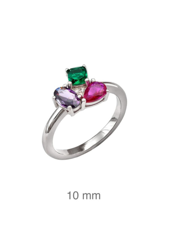 Anillo con Circonitas Multicolores en Plata Ley