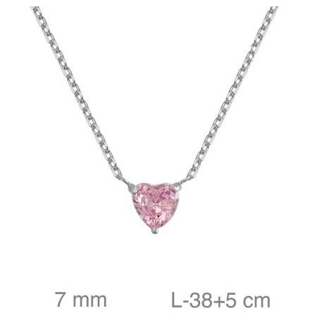 Collar Corazón con Circonita Rosa de Plata Ley