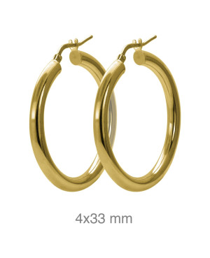 Pendientes Aros 4x33mm Plata Ley Bañada en Oro