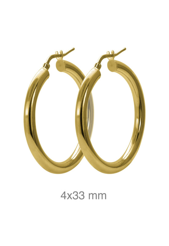 Pendientes Aros 4x33mm Plata Ley Bañada en Oro