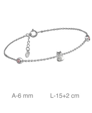 Pulsera Gato y Circonitas Rosa Plata Ley