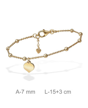 Pulsera con Bolitas y Corazón Plata Ley con Baño de Oro