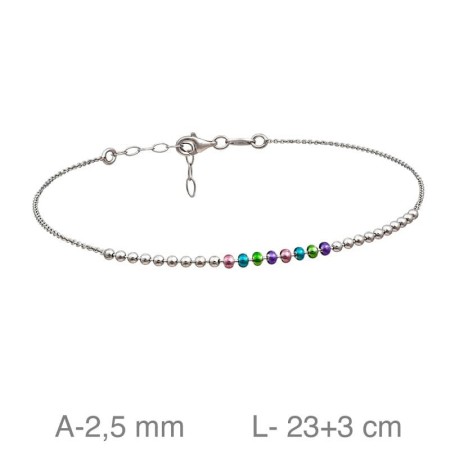 Tobillera con Bolitas en Colores de Plata Ley