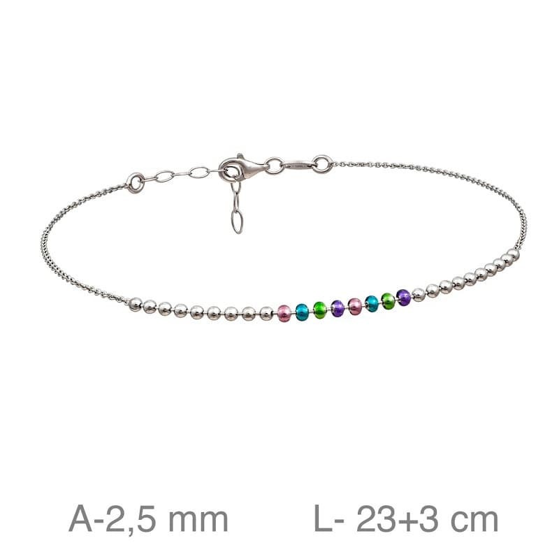 Tobillera con Bolitas en Colores de Plata Ley