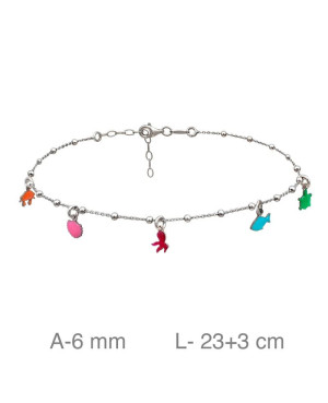 Tobillera con Charms Esmaltados en Colores de Plata Ley