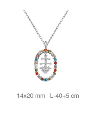 Collar Circulo de Circonitas Multicolores con la Cruz de Caravaca en Plata Ley