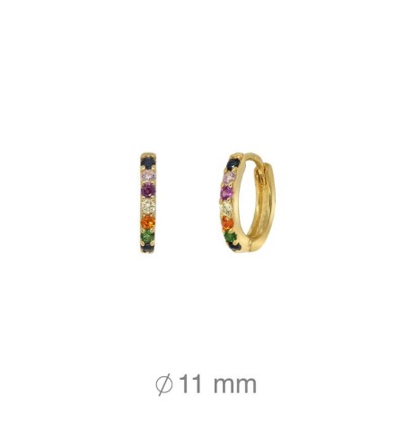 Pendientes Aros con Circonitas Multicolores Plata Ley Bañada en Oro