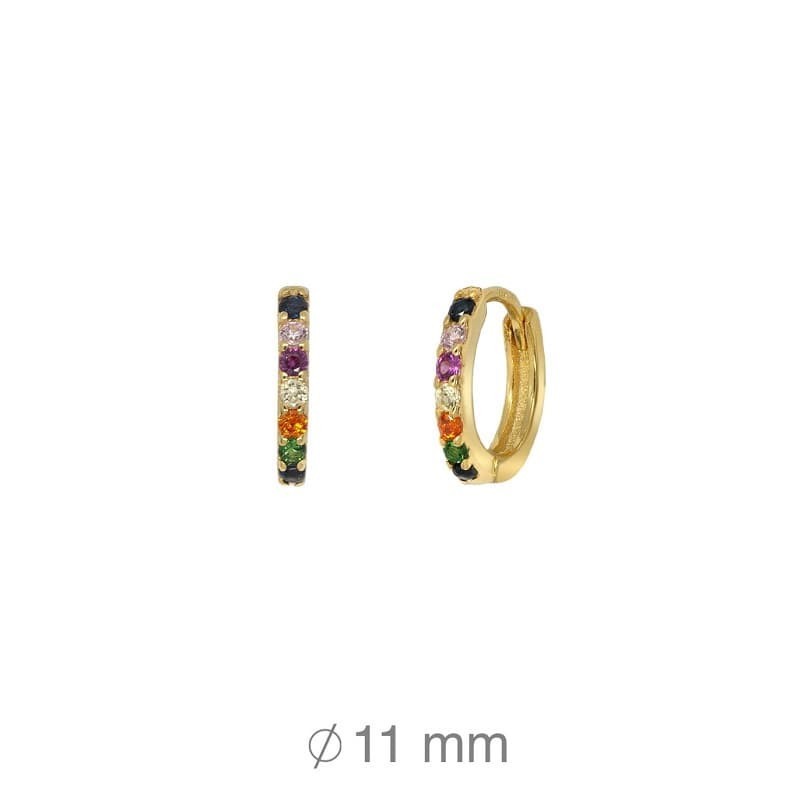 Pendientes Aros con Circonitas Multicolores Plata Ley Bañada en Oro