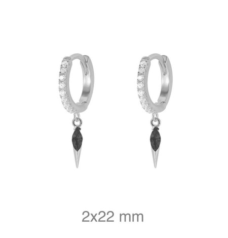 Pendientes Aros con Circonita Negra Plata Ley
