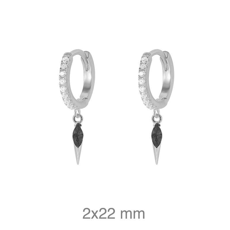 Pendientes Aros con Circonita Negra Plata Ley