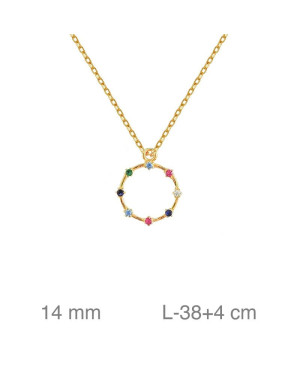 Collar Circulo Circonitas de Colores Plata Ley Bañada en Oro