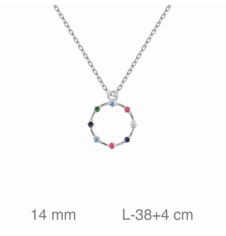 Collar Circulo Circonitas de Colores Plata Ley
