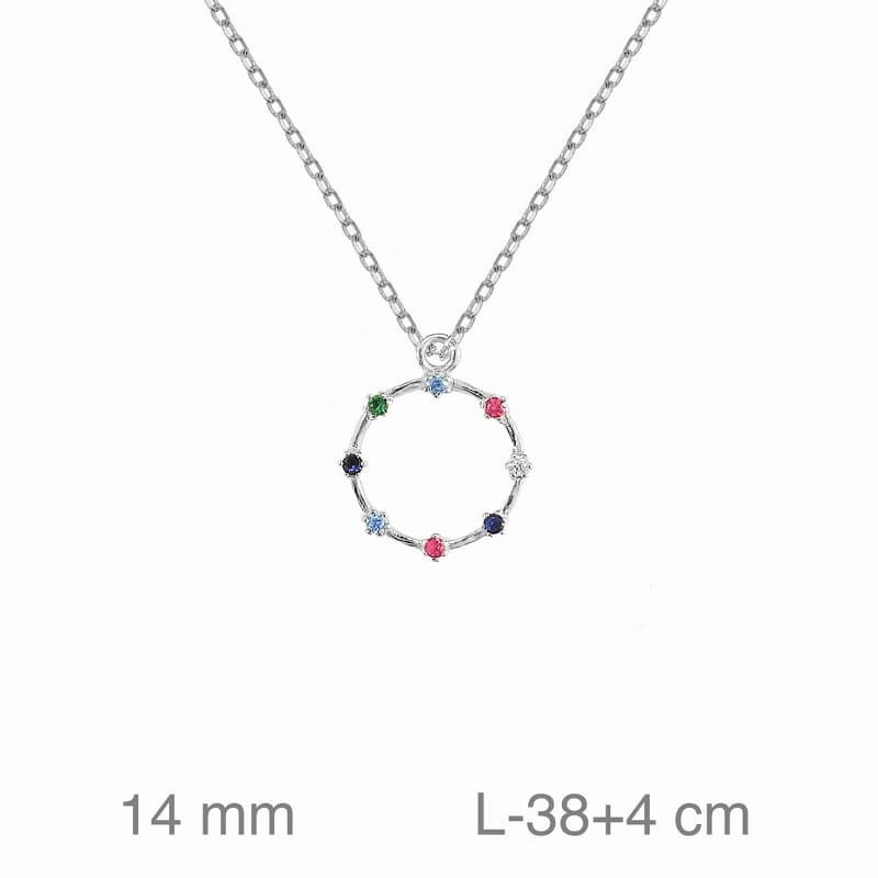 Collar Circulo Circonitas de Colores Plata Ley