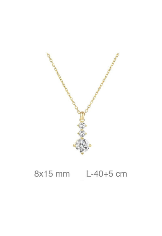 Collar con Tres Circonitas en Plata Ley Bañada en Oro