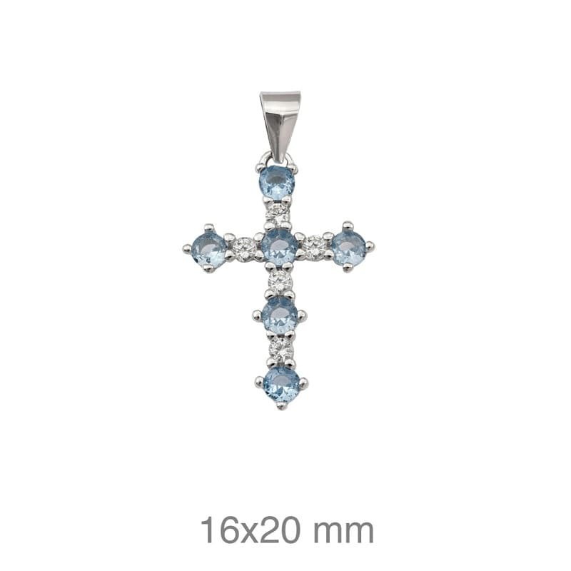 Colgante Cruz Circonitas Aguamarina Plata Ley