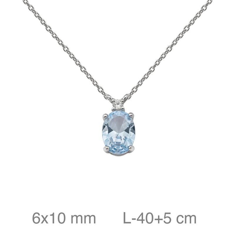 Collar con Circonita color Aguamarina en Plata Ley