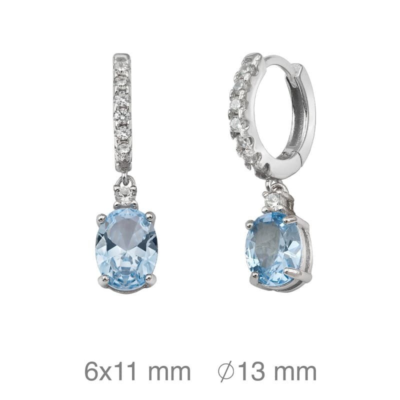 Pendientes Aros con Circonitas color Aguamarina Plata Ley