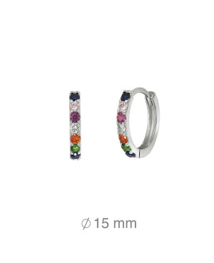 Pendientes Aros con Circonitas Colores en Plata Ley