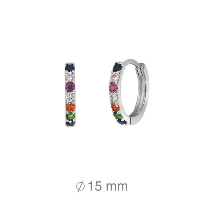 Pendientes Aros con Circonitas Colores en Plata Ley
