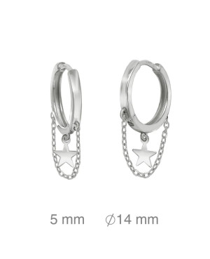 Pendientes Aros con Cadena y Estrella Plata Ley