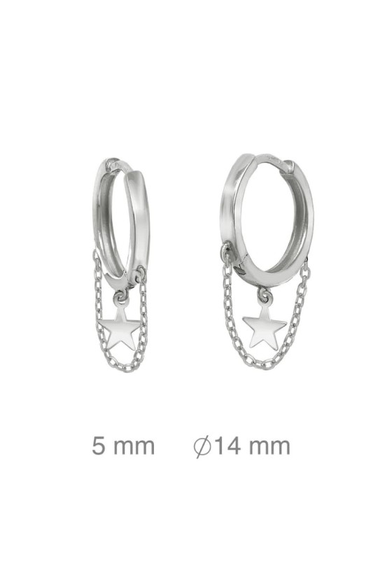 Pendientes Aros con Cadena y Estrella Plata Ley