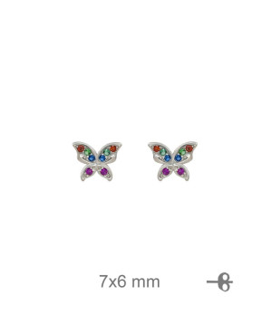 Pendientes Mariposa Circonita Multicolores Plata Ley