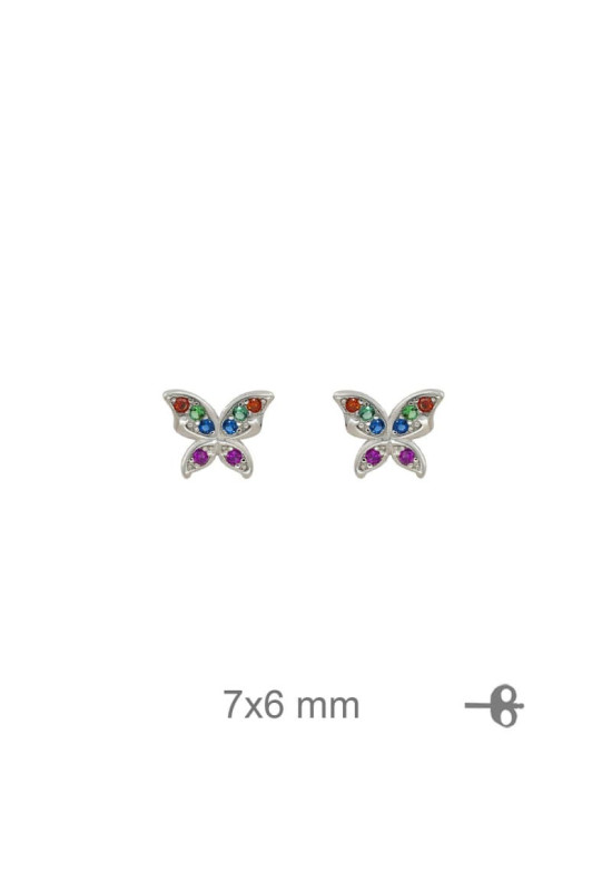Pendientes Mariposa Circonita Multicolores Plata Ley