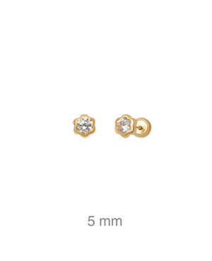 Pendientes Flor Circonita Rosca Plata Ley Bañada en Oro