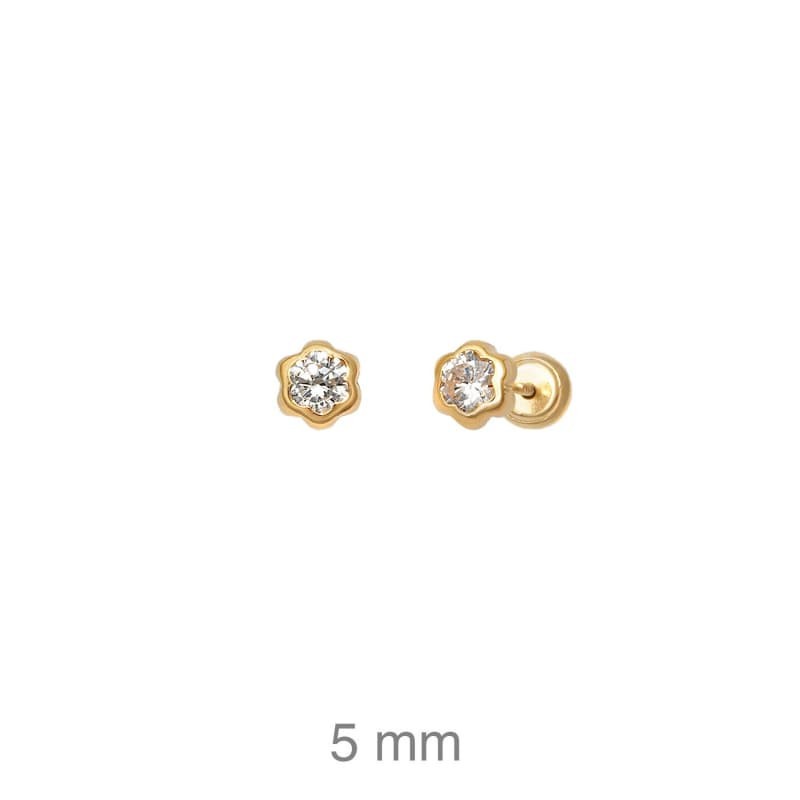 Pendientes Flor Circonita Rosca Plata Ley Bañada en Oro