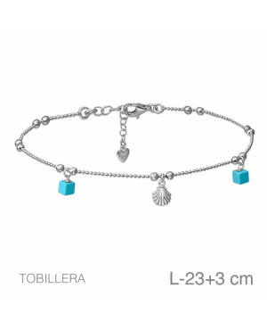 Tobillera Turquesas Concha Plata Ley